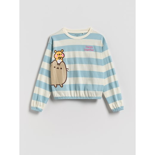 Reserved - Bluzka w paski Pusheen - jasnoniebieski ze sklepu Reserved w kategorii Bluzki dziewczęce - zdjęcie 184655612