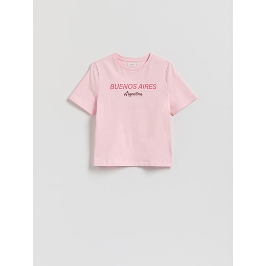 Reserved - T-shirt z nadrukiem - pastelowy róż ze sklepu Reserved w kategorii Bluzki damskie - zdjęcie 184655663