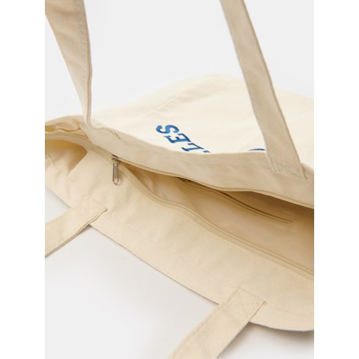 Sinsay - Torba materiałowa z haftowanym napisem - kremowy Sinsay One Size Sinsay