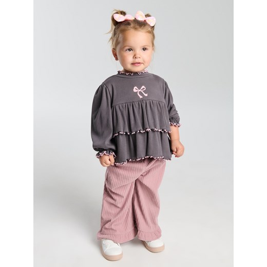 Sinsay - Bluzka z prążkowanej dzianiny z haftem - szary Sinsay 86 (12-18 m) Sinsay