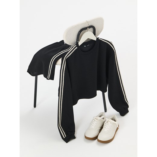 Sinsay - Bluza z dekoracyjnymi lampasami soft touch - czarny Sinsay XS Sinsay