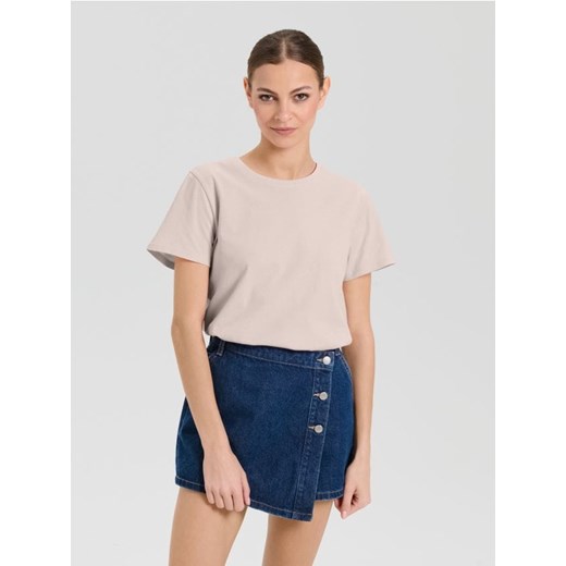 Sinsay - Bawełniana koszulka basic - beżowy ze sklepu Sinsay w kategorii Bluzki damskie - zdjęcie 184656290