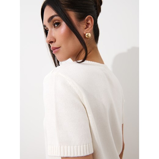 Mohito - Bawełniany kremowy sweter z krótkim rękawem - kremowy Mohito XS Mohito