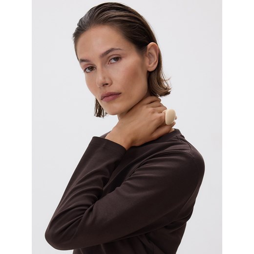 Reserved - Bawełniany longsleeve - ciemnobrązowy ze sklepu Reserved w kategorii Bluzki damskie - zdjęcie 184658223
