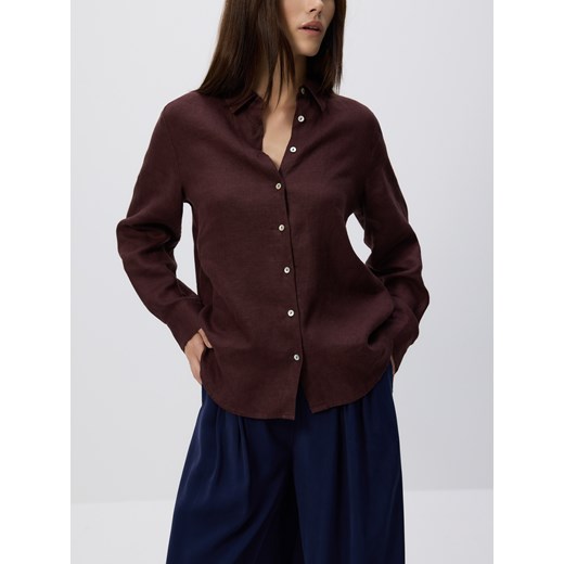 Reserved - Lniana koszula - brązowy ze sklepu Reserved w kategorii Koszule damskie - zdjęcie 184658474
