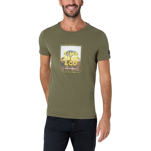 Timezone Koszulka &quot;Photoprint&quot; w kolorze khaki ze sklepu Limango Polska w kategorii T-shirty męskie - zdjęcie 184659262