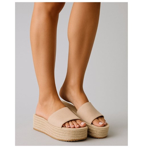 Beżowe klapki na espadryle na platformie /G7-3 17933 G287/ ze sklepu Pantofelek24.pl w kategorii Espadryle damskie - zdjęcie 184659984
