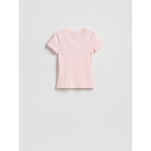 Reserved - Bawełniany t-shirt slim fit - pastelowy róż ze sklepu Reserved w kategorii Bluzki damskie - zdjęcie 184660161