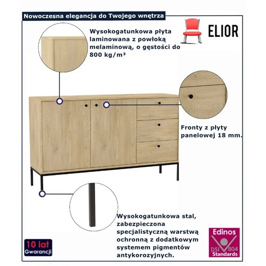 Duża komoda z 3 szufladami na nóżkach dąb cremona - Urisso 5X Elior One Size Edinos.pl