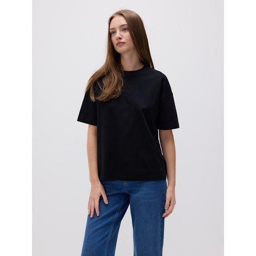 Reserved - T-shirt oversize z merceryzowanej bawełny - czarny ze sklepu Reserved w kategorii Bluzki damskie - zdjęcie 184662051