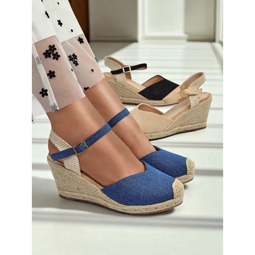 Sandały Atena Denim Blue na koturnie 8 cm – espadryle damskie wiosna lato ze sklepu royalfashion.pl w kategorii Espadryle damskie - zdjęcie 184664122