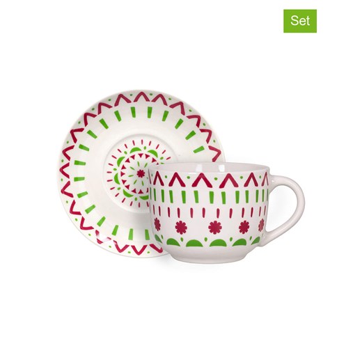 Tognana Kubki jumbo (2 szt.) &quot;Milk &amp; Mandala&quot; w kolorze zielono-różowym - 570 ml ze sklepu Limango Polska w kategorii Kubki - zdjęcie 184664721