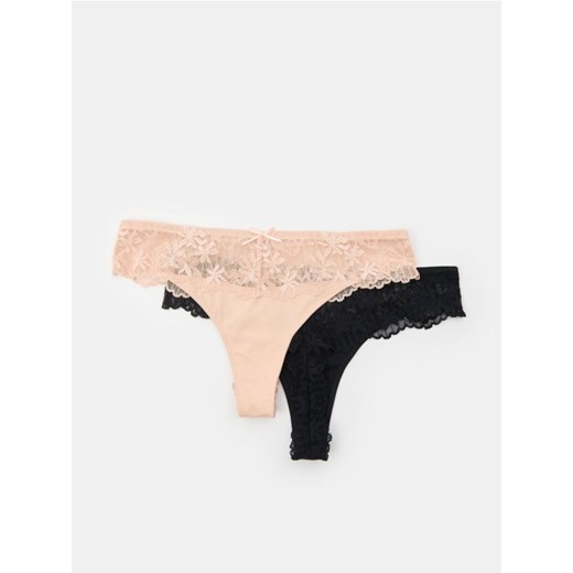 Sinsay - Stringi typu tanga z koronką 2 pack - wielobarwny ze sklepu Sinsay w kategorii Majtki damskie - zdjęcie 184665711