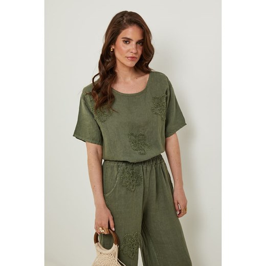 Rodier Lin Lniana koszulka w kolorze khaki Rodier Lin XL/XXL Limango Polska okazja