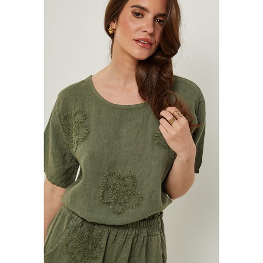 Rodier Lin Lniana koszulka w kolorze khaki Rodier Lin XL/XXL promocyjna cena Limango Polska
