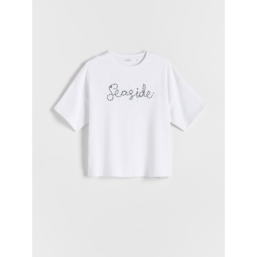 Reserved - T-shirt z aplikacją - biały ze sklepu Reserved w kategorii Bluzki dziewczęce - zdjęcie 184669482