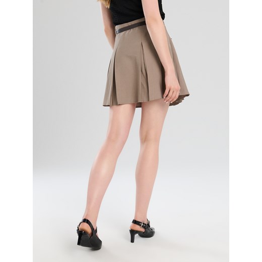 Sinsay - Spódnica mini z szerokimi plisami i paskiem - beżowy Sinsay XL Sinsay