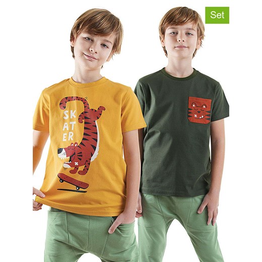 Denokids Koszulki (2 szt.) w kolorze oliwkowo-żółtym ze sklepu Limango Polska w kategorii T-shirty chłopięce - zdjęcie 184671130