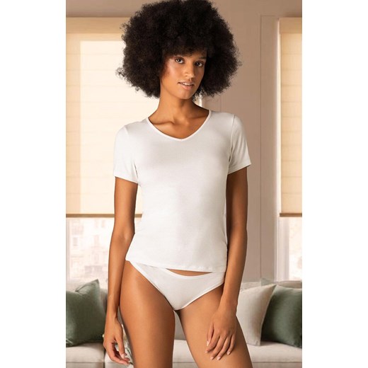 Koszulka damska z krótkim rękawem mleczna Today 6008, Kolor mleczny, Rozmiar S, Sielei ze sklepu Intymna w kategorii Bluzki damskie - zdjęcie 184671550