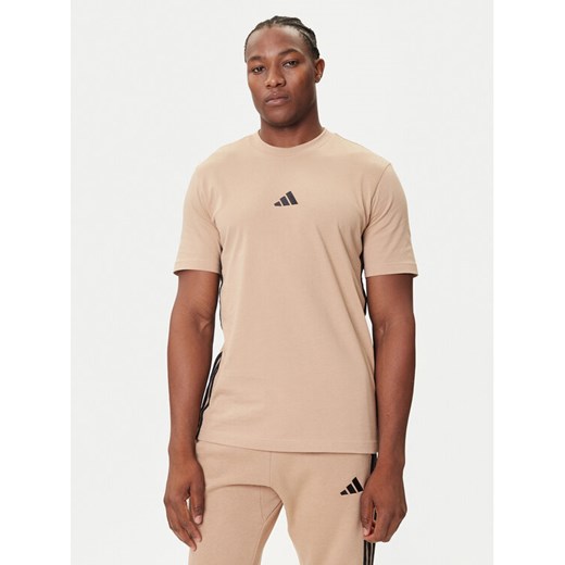 adidas T-Shirt Essentials 3-Stripes JX0734 Beżowy Regular Fit ze sklepu MODIVO w kategorii T-shirty męskie - zdjęcie 184672700