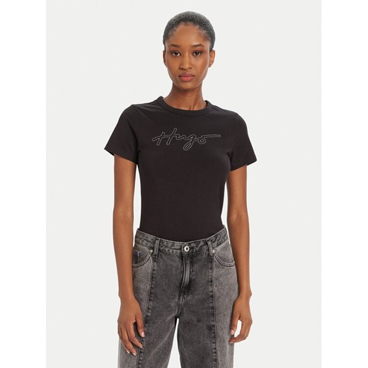HUGO T-Shirt Deloris 50532137 Czarny Regular Fit ze sklepu MODIVO w kategorii Bluzki damskie - zdjęcie 184672730