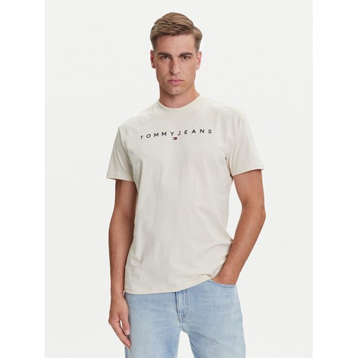 Tommy Jeans T-Shirt Linear Logo DM0DM20744 Beżowy Regular Fit ze sklepu MODIVO w kategorii T-shirty męskie - zdjęcie 184672773