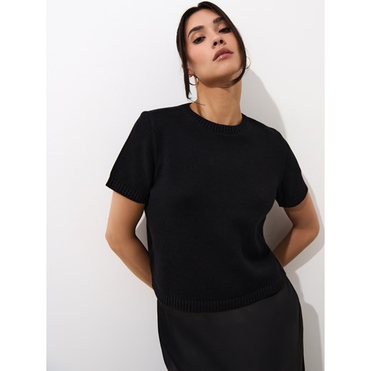 Mohito - Bawełniany czarny sweter z krótkim rękawem - czarny Mohito XL Mohito