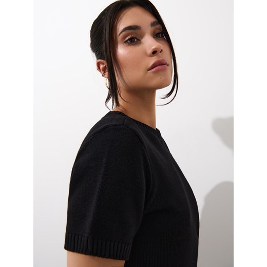 Mohito - Bawełniany czarny sweter z krótkim rękawem - czarny Mohito XL Mohito