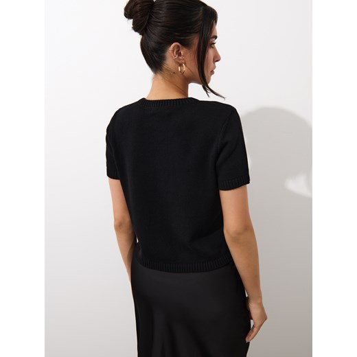 Mohito - Bawełniany czarny sweter z krótkim rękawem - czarny Mohito S Mohito