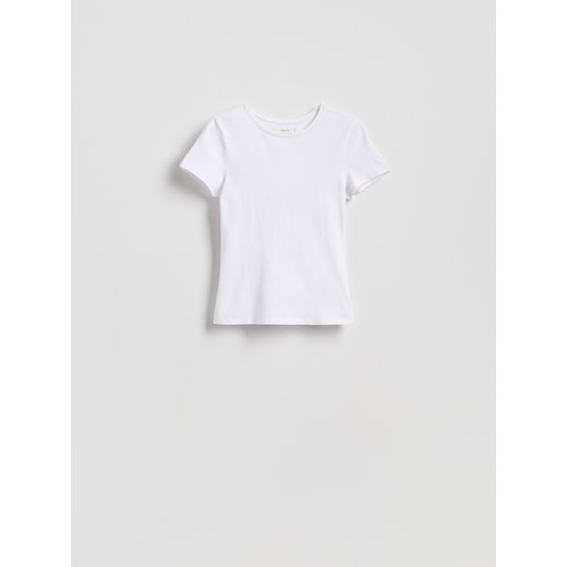 Reserved - Bawełniany t-shirt slim fit - biały ze sklepu Reserved w kategorii Bluzki damskie - zdjęcie 184674211