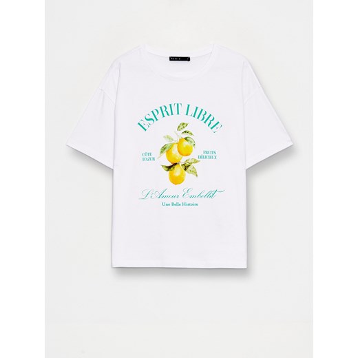 Mohito - T-shirt z nadrukiem w cytryny - biały ze sklepu Mohito w kategorii Bluzki damskie - zdjęcie 184675050
