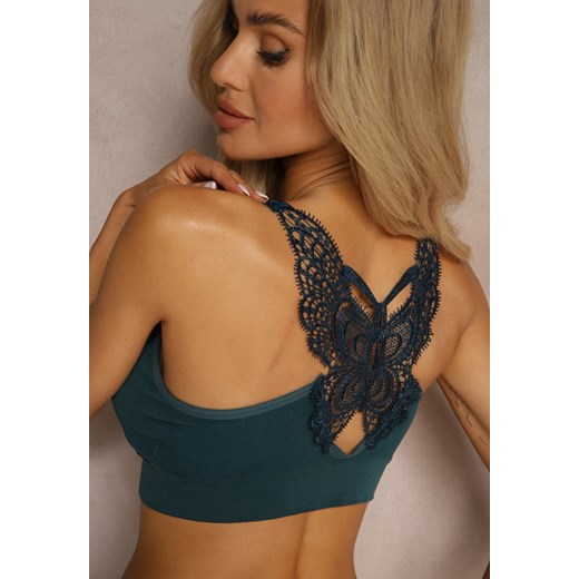 Ciemnozielony Biustonosz w Typie Sportowego Topu z Koronką Nevenelle Renee XL/XXL renee.pl