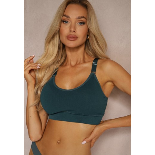 Ciemnozielony Biustonosz w Typie Sportowego Topu z Koronką Nevenelle Renee XL/XXL renee.pl