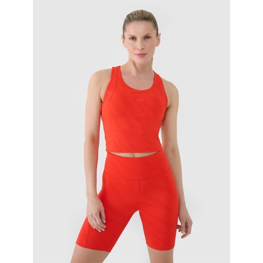 Damski top treningowy 4F 4FWSS25TFSLF413 - czerwony ze sklepu Sportstylestory.com w kategorii Bluzki damskie - zdjęcie 184675423