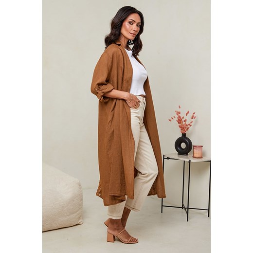 Le Monde du Lin Lniana narzutka w kolorze jasnobrązowym Le Monde Du Lin 40/42 wyprzedaż Limango Polska