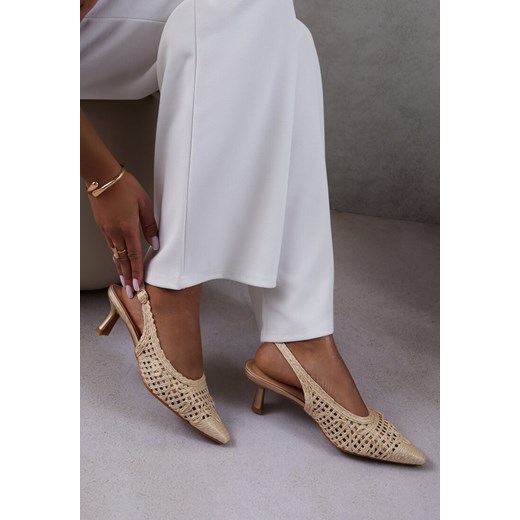 Beżowe Sandały na Szpilce Vices Slingback z Ażurową Cholewką Nilanira ze sklepu renee.pl w kategorii Czółenka - zdjęcie 184677151