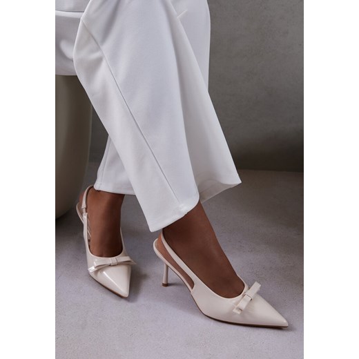 Beżowe Lakierowane Sandały Szpilki Vices Typu Slingback z Kokardą Dorozia ze sklepu renee.pl w kategorii Czółenka - zdjęcie 184677161
