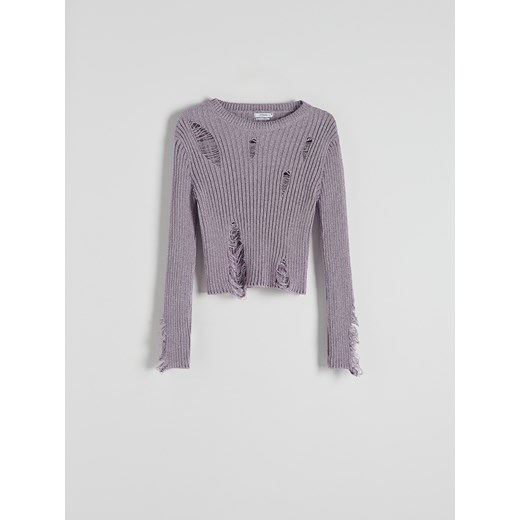 Reserved - Metalizowany sweter z rozdarciami - lawendowy Reserved M promocja Reserved