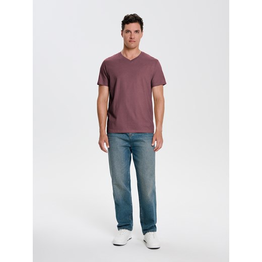 Sinsay - Koszulka basic z dekoltem w serek - fioletowy Sinsay XS Sinsay