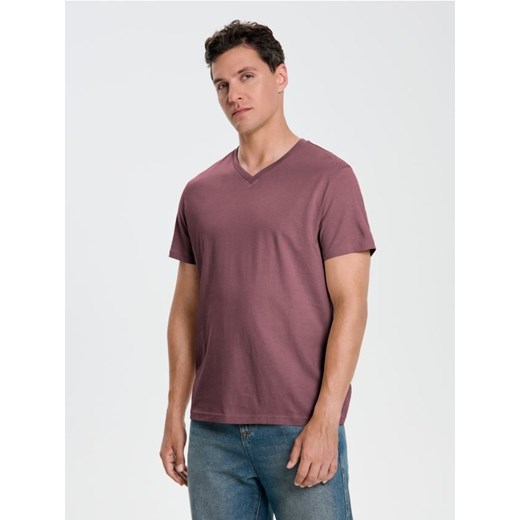 Sinsay - Koszulka basic z dekoltem w serek - fioletowy ze sklepu Sinsay w kategorii T-shirty męskie - zdjęcie 184680223