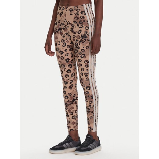adidas Legginsy Animal Print 3-Stripes JM1865 Beżowy Slim Fit ze sklepu MODIVO w kategorii Spodnie damskie - zdjęcie 184681961