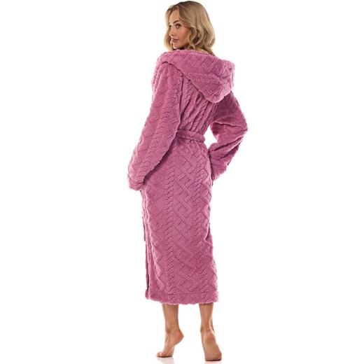 Długi szlafrok damski z kapturem wiśniowy 2402 Geo, Kolor wiśniowy, Rozmiar XL, L&amp;L ze sklepu Primodo w kategorii Szlafroki damskie - zdjęcie 184689403