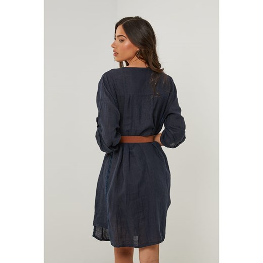 Le Monde du Lin Lniana sukienka w kolorze granatowym Le Monde Du Lin 36/38 okazyjna cena Limango Polska