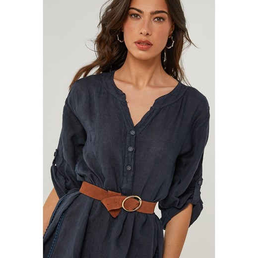 Le Monde du Lin Lniana sukienka w kolorze granatowym Le Monde Du Lin 38/40 okazja Limango Polska