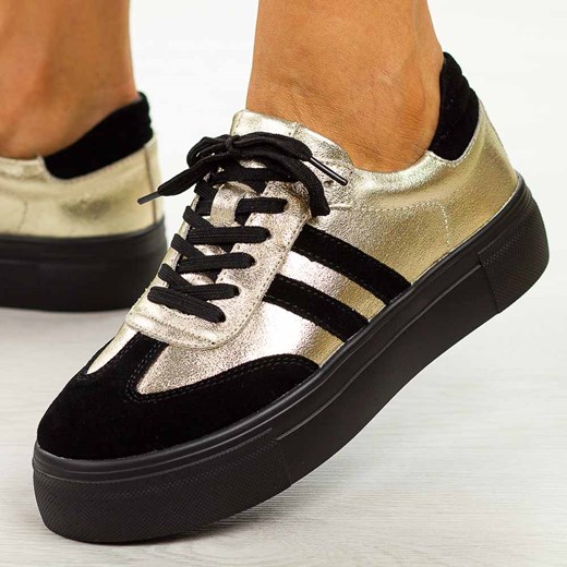 Złote skórzane półbuty damskie Filippo Dp6841/25 ze sklepu suzana.pl w kategorii Półbuty damskie - zdjęcie 184691574