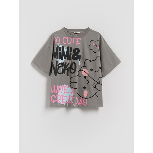 Reserved - T-shirt Mimi & Neko - ciemnoszary ze sklepu Reserved w kategorii Bluzki dziewczęce - zdjęcie 184691762