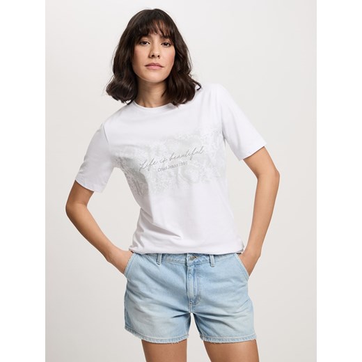 Cross Jeans Koszulka w kolorze białym ze sklepu Limango Polska w kategorii Bluzki damskie - zdjęcie 184693322