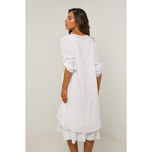 Le Monde du Lin Lniana sukienka w kolorze białym Le Monde Du Lin 36/38 okazyjna cena Limango Polska