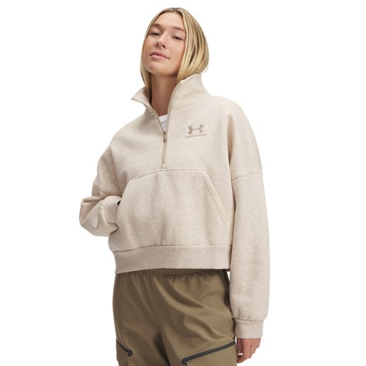 Damska bluza dresowa Under Armour UA Icon Fleece OS HZ - beżowa ze sklepu Sportstylestory.com w kategorii Bluzy damskie - zdjęcie 184695543