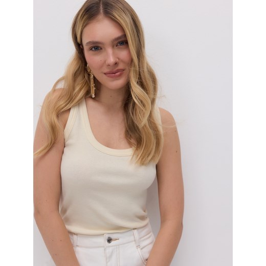 Reserved - Bawełniany top na ramiączkach - kremowy Reserved XS Reserved okazyjna cena
